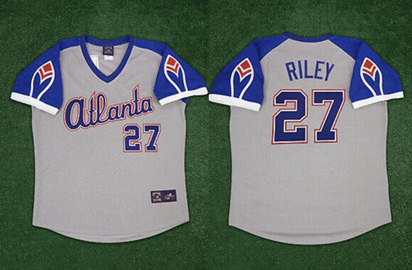 Men's Atlanta Braves #27 Austin Riley Gray Cool Base Stitched Jersey