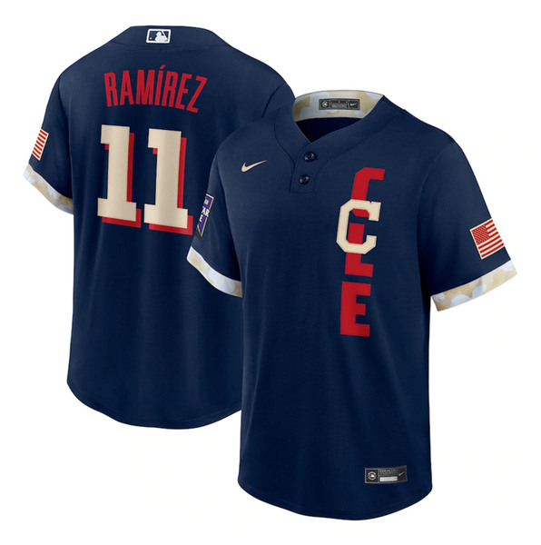 Men's Cleveland Indians #11 Jos?? Ram??rez 2021 Navy All-Star Cool Base Stitched MLB Jersey