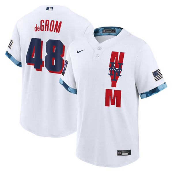 Men's New York Mets #48 Jacob deGrom 2021 White All-Star Cool Base Stitched MLB Jersey - Click Image to Close