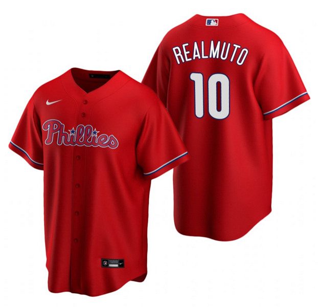 Men's Philadelphia Phillies #10 J.T. Realmuto Red Cool Base Stitched MLB Jersey