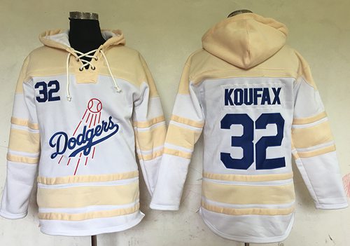 Dodgers #32 Sandy Koufax White Sawyer Hooded Sweatshirt MLB Hoodie