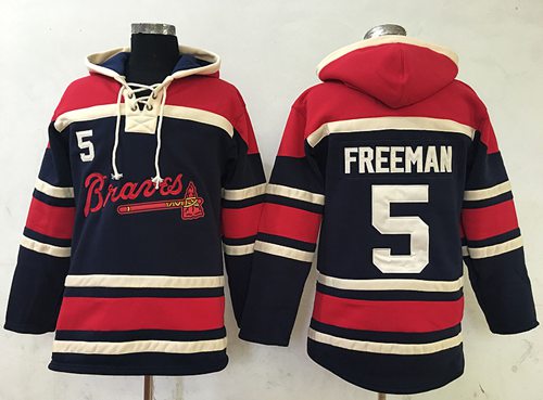 Braves #5 Freddie Freeman Navy Blue Sawyer Hooded Sweatshirt MLB Hoodie