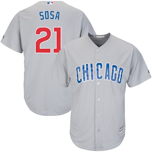 Men's Chicago Cubs #21 Sammy Sosa Gray Road Stitched Baseball Jersey - Click Image to Close