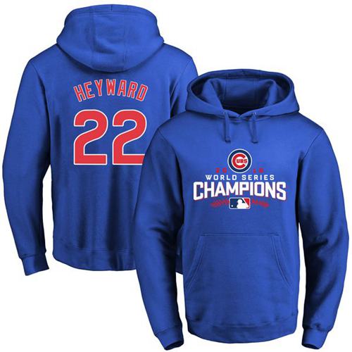 Cubs #22 Jason Heyward Blue 2016 World Series Champions Pullover MLB Hoodie