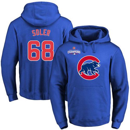 Cubs #68 Jorge Soler Blue 2016 World Series Champions Primary Logo Pullover MLB Hoodie