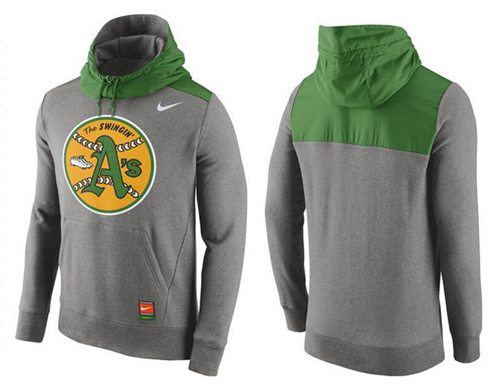 Men's Oakland Athletics Nike Gray Cooperstown Collection Hybrid Pullover Hoodie - Click Image to Close