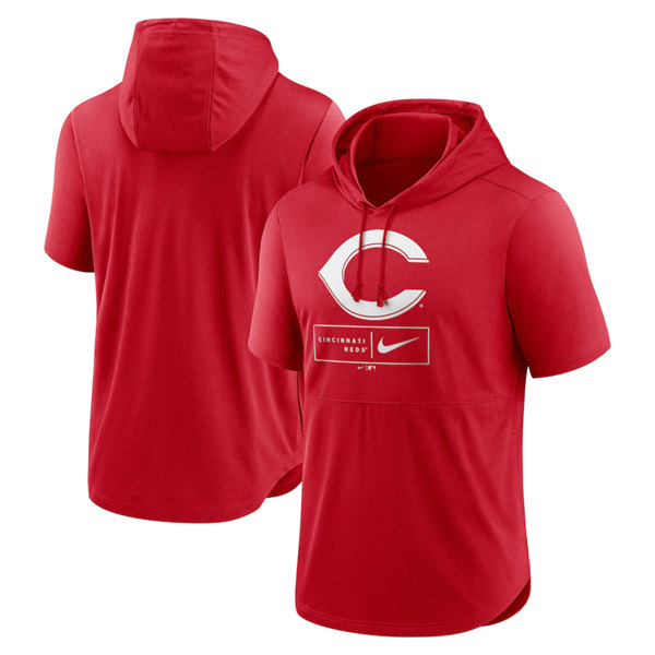 Men's Cincinnati Reds Red Short Sleeve Pullover Hoodie - Click Image to Close