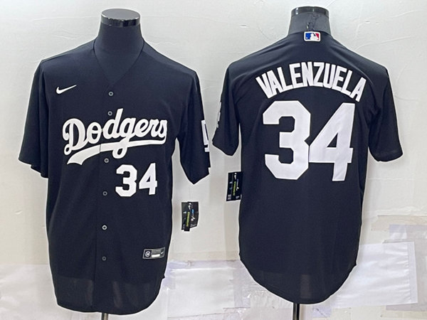 Men's Los Angeles Dodgers #34 Toro Valenzuela Black Cool Base Stitched Baseball Jersey