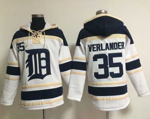 Tigers #35 Justin Verlander White Sawyer Hooded Sweatshirt MLB Hoodie - Click Image to Close