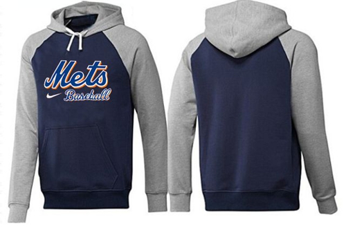 New York Mets Pullover Hoodie Dark Blue & Grey - Click Image to Close