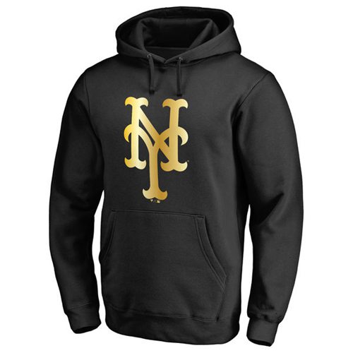 New York Mets Gold Collection Pullover Hoodie Black - Click Image to Close