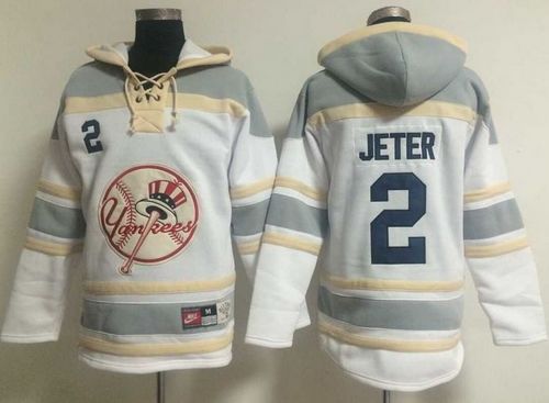 Yankees #2 Derek Jeter White Sawyer Hooded Sweatshirt MLB Hoodie - Click Image to Close