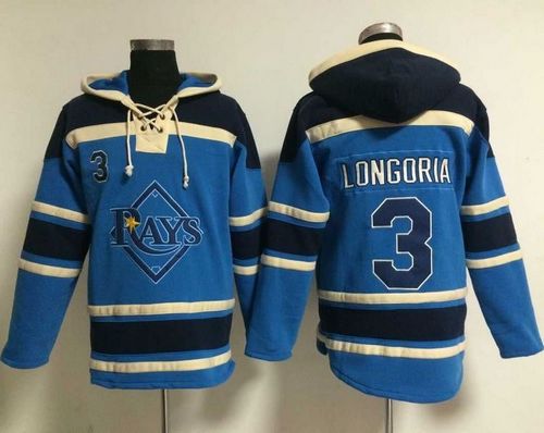 Rays #3 Evan Longoria Light Blue Sawyer Hooded Sweatshirt MLB Hoodie