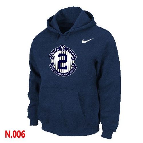 Nike New York Yankees #2 Derek Jeter Official Final Season Commemorative Logo Pullover Hoodie Dark Blue