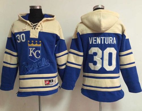 Royals #30 Yordano Ventura Light Blue Sawyer Hooded Sweatshirt MLB Hoodie