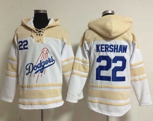 Dodgers #22 Clayton Kershaw White Sawyer Hooded Sweatshirt MLB Hoodie