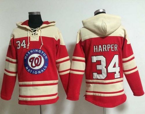 Nationals #34 Bryce Harper Red Sawyer Hooded Sweatshirt MLB Hoodie