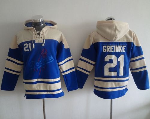 Dodgers #21 Zack Greinke Blue Sawyer Hooded Sweatshirt MLB Hoodie - Click Image to Close