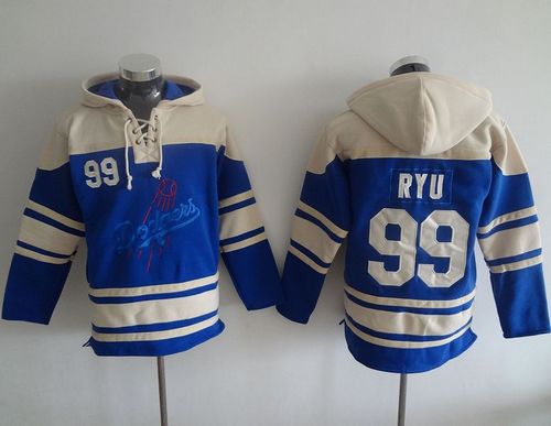 Dodgers #99 Hyun-Jin Ryu Blue Sawyer Hooded Sweatshirt MLB Hoodie - Click Image to Close