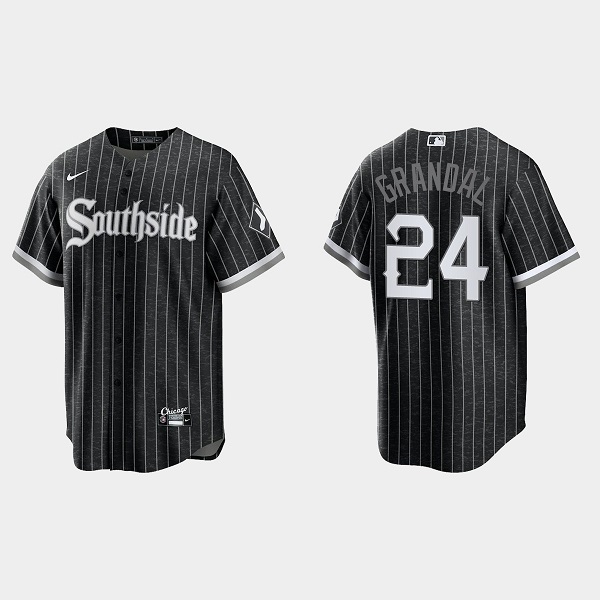 Men's Chicago White Sox #24 Yasmani Grandal Black 2021 City Connect Cool Base Stitched MLB Jersey