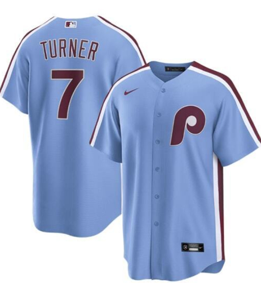 Men's Philadelphia Phillies #7 Trea Turner Blue Cool Base Stitched Jersey