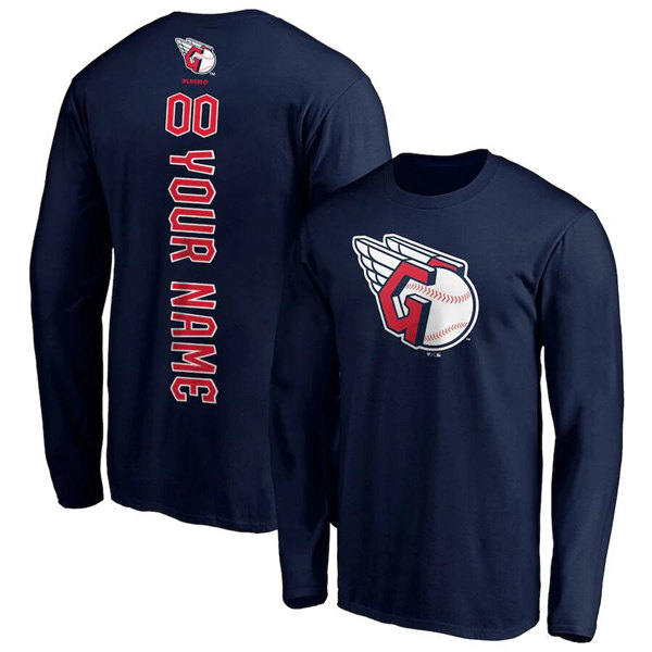 Men's Cleveland Guardians Navy Name & Number Long Sleeve T-Shirt