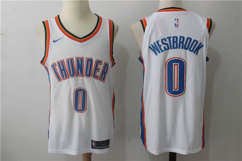 Men's Nike Oklahoma City Thunder #0 Russell Westbrook White Stitched NBA Jersey - Click Image to Close