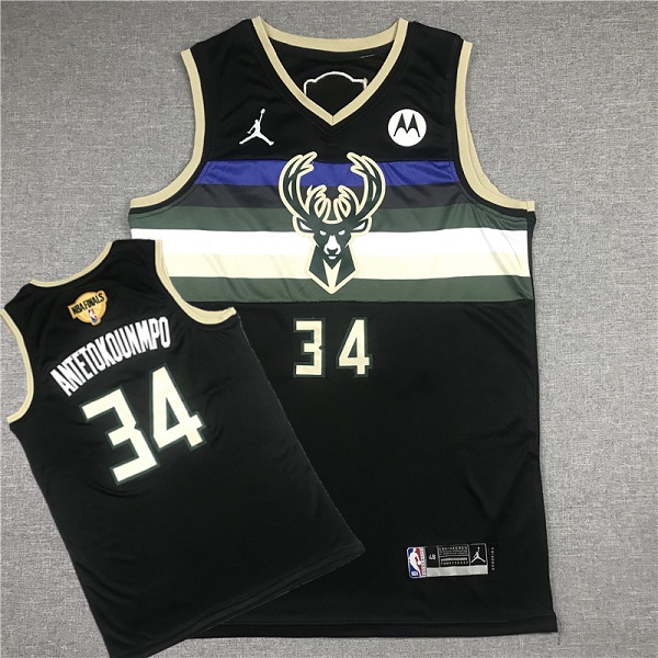 Men's Milwaukee Bucks #34 Giannis Antetokounmpo 2021 Black Finals Stitched Basketball Jersey