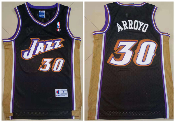 Men's Utah Jazz #30 Carlos Arroyo Black Stitched Basketball Jersey - Click Image to Close