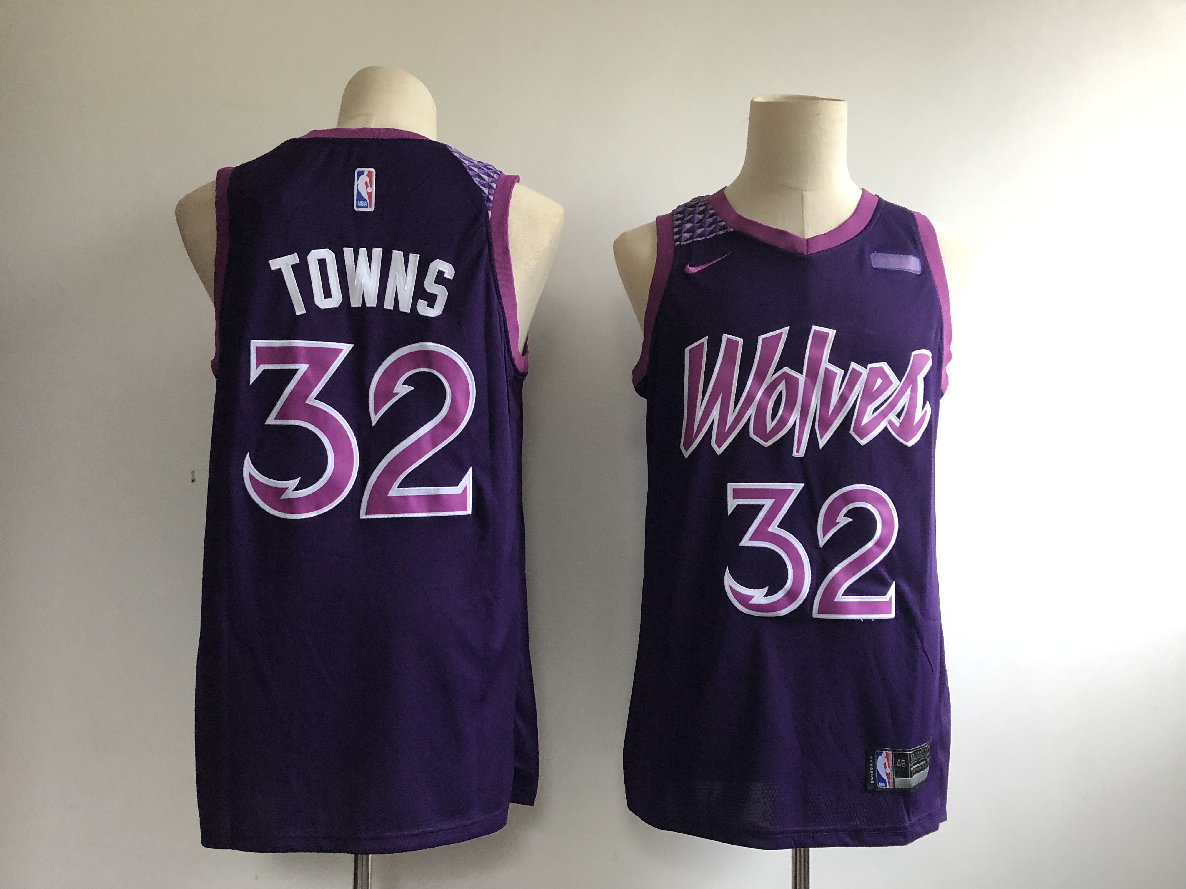 Men's Minnesota Timberwolves #32 Karl Anthony Towns Purple 2018/19 City Edition Swingman Stitched NBA Jersey - Click Image to Close