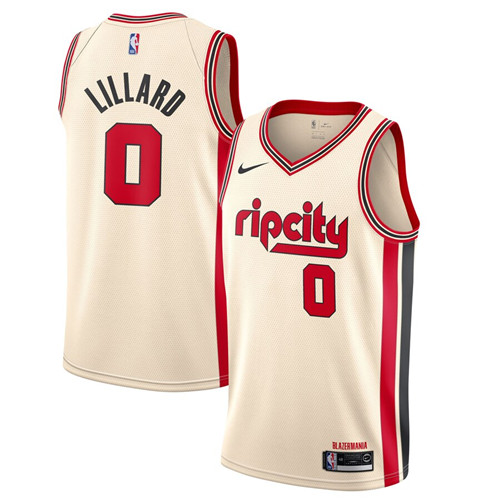 Men's Portland Trail Blazers #0 Damian Lillard Cream 2019 City Edition Stitched NBA Jersey - Click Image to Close