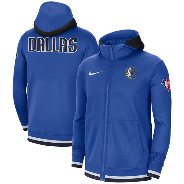 Men's Dallas Mavericks Blue 75th Anniversary Performance Showtime Full-Zip Hoodie Jacket