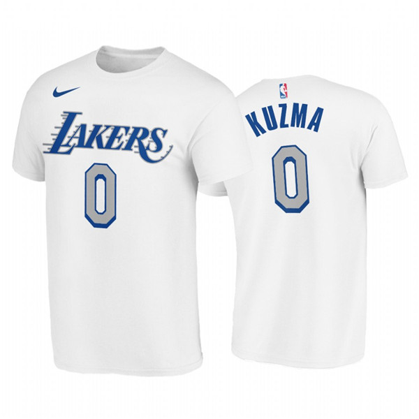 Los Angeles Lakers #0 Kyle Kuzma White 2020-21 City Edition New Blue Silver LogoT-Shirt (All Size)