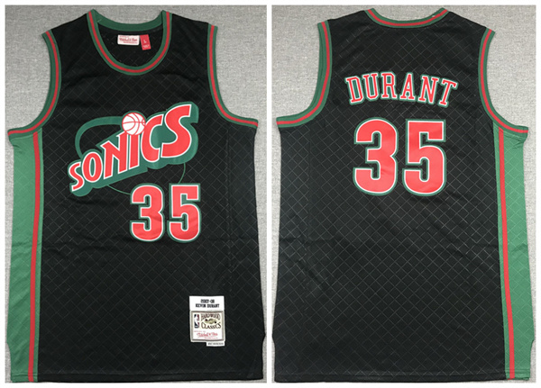 Men's Oklahoma City Thunder #35 Kevin Durant Black 2007-08 Black Throwback SuperSonics Stitched Jersey