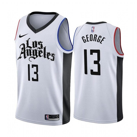 Men's Los Angeles Clippers #13 Paul George White 2019 City Edition Stitched NBA Jersey - Click Image to Close