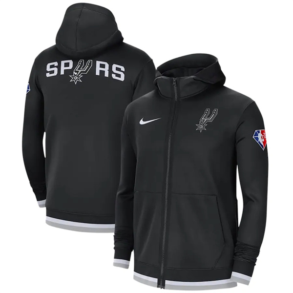 Men's San Antonio Spurs Black 75th Anniversary Performance Showtime Full-Zip Hoodie Jacket