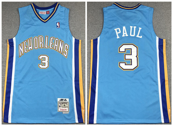 Men's New Orleans Hornets #3 Chris Paul 2005-06 Light Blue Throwback Stitched Jersey