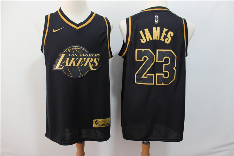 Men's Los Angeles Lakers #23 Lebron James Black Gold Stitched NBA Jersey