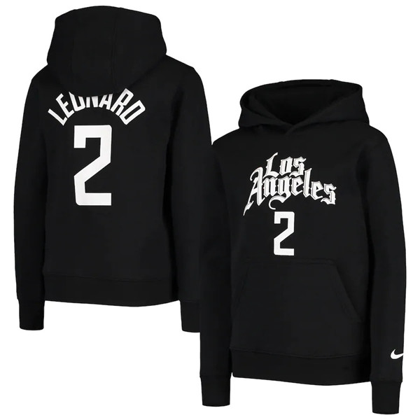 Men's Los Angeles Clippers #2 Kawhi Leonard 2021 Black Pullover Hoodie - Click Image to Close