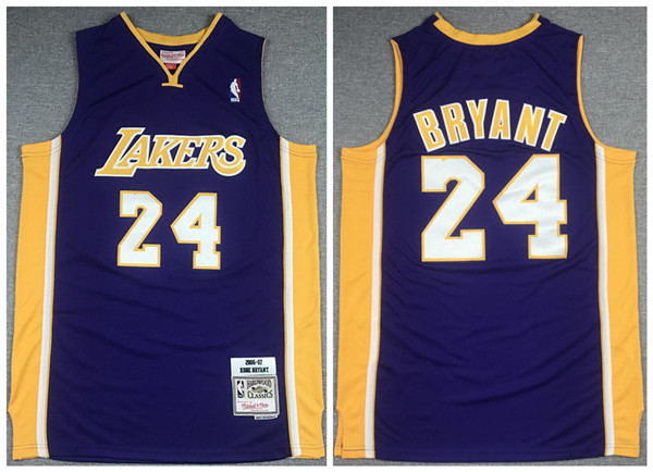 Men's Los Angeles Lakers #24 Kobe Bryant Purple 2006-2007 Throwback Stitched NBA Jersey