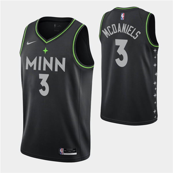 Men's Minnesota Timberwolves #3 Jaden McDaniels Black City Swingman 2020-21 Stitched NBA Jersey - Click Image to Close