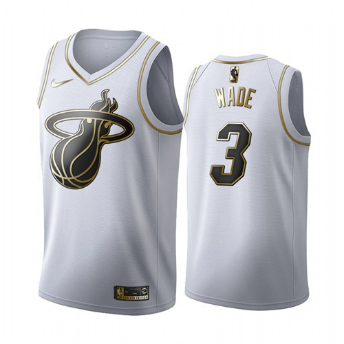 Men's Miami Heat #3 Dwyane Wade White 2019 Golden Editio Stitched NBA Jersey