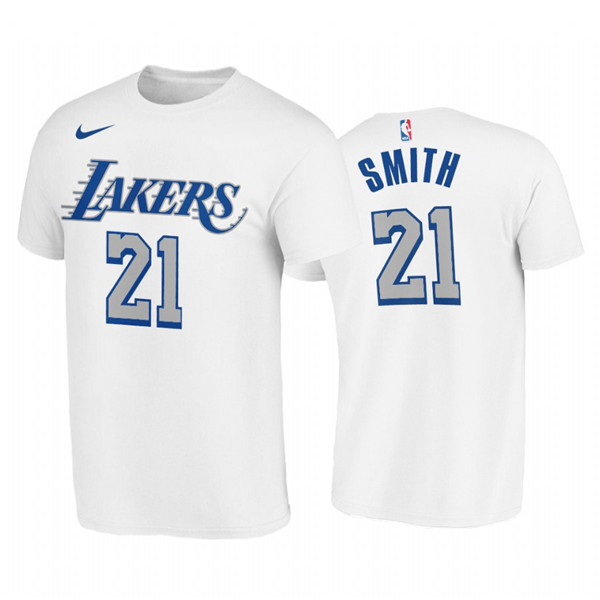 Los Angeles Lakers #21 J.R. Smith White 2020-21 City Edition New Blue Silver LogoT-Shirt (All Size)