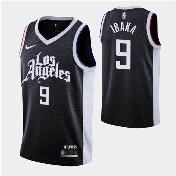 Men's Los Angeles Clippers #9 Serge Ibaka Black 2020-21 City Edition Stitched NBA Jersey - Click Image to Close