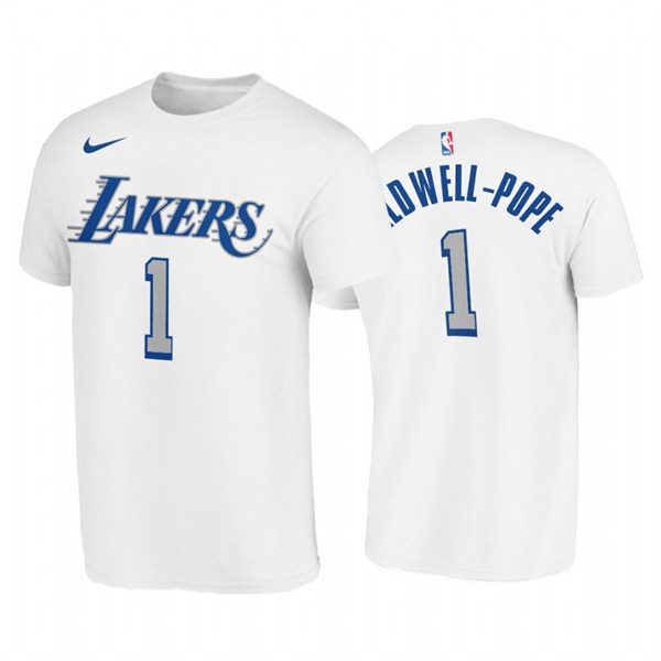 Los Angeles Lakers #1 Kentavious Caldwell-Pope White 2020-21 City Edition New Blue Silver LogoT-Shirt (All Size)