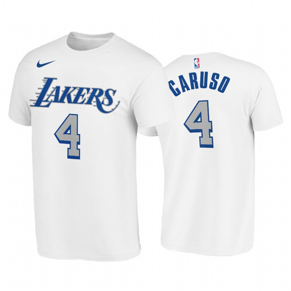 Los Angeles Lakers #4 Alex Caruso White 2020-21 City Edition New Blue Silver LogoT-Shirt (All Size)