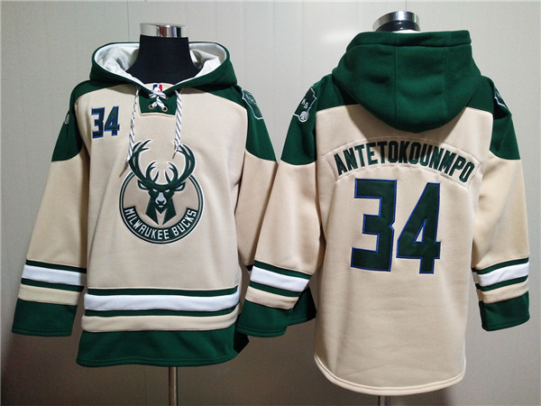 Men's Milwaukee Bucks #34 Giannis Antetokounmpo Cream Hoodie - Click Image to Close