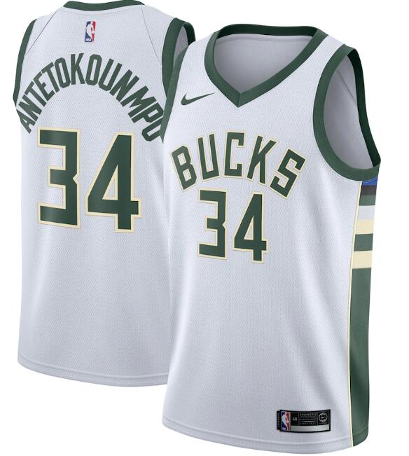 Men's Milwaukee Bucks White #34 Giannis Antetokounmpo Association Edition Stitched Swingman NBA Jersey