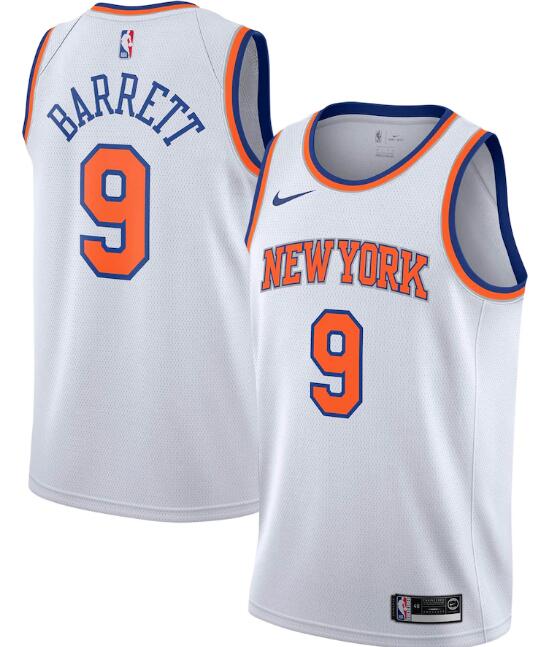 New Yok Knicks White #9 R.J. Barrett Stitched Swingman NBA Jersey