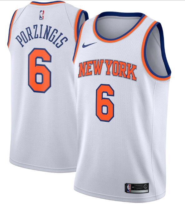 New Yok Knicks White #6 Kristaps Porzingis Association Edition Stitched Swingman NBA Jersey